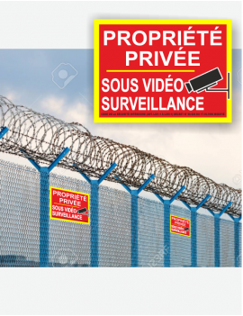 pancarte propriété privée sous vidéo surveillance avec logo caméra