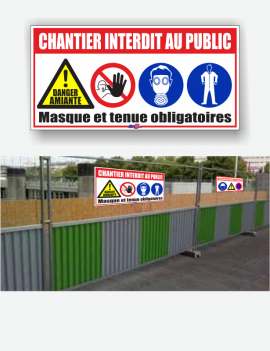 pancarte chantier interdit au public danger amiante
