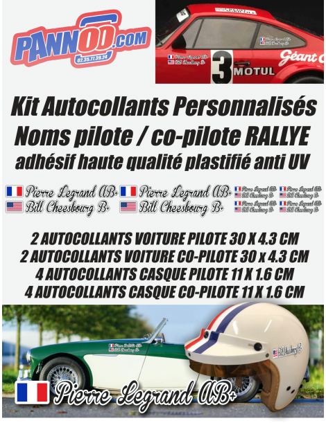 Kit Autocollants Personnalisés Noms Rallye Vintage Classic