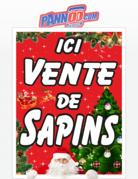 Panneau Affiche Pancarte vendeur de sapins de Noël décoration de Noël rouge traineau rennes pour grossiste, revendeur et magasin