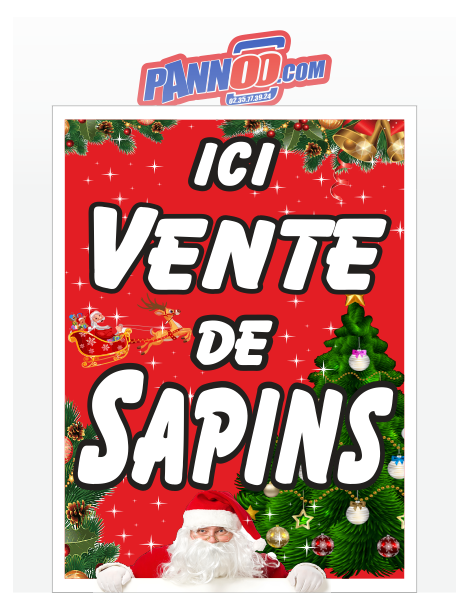 Panneau Affiche Pancarte vendeur de sapins de Noël décoration de Noël rouge traineau rennes pour grossiste, revendeur et magasin
